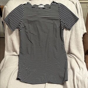 Croft & Barrow Black and White Striped Short Sleeve Dress Size Large Petite